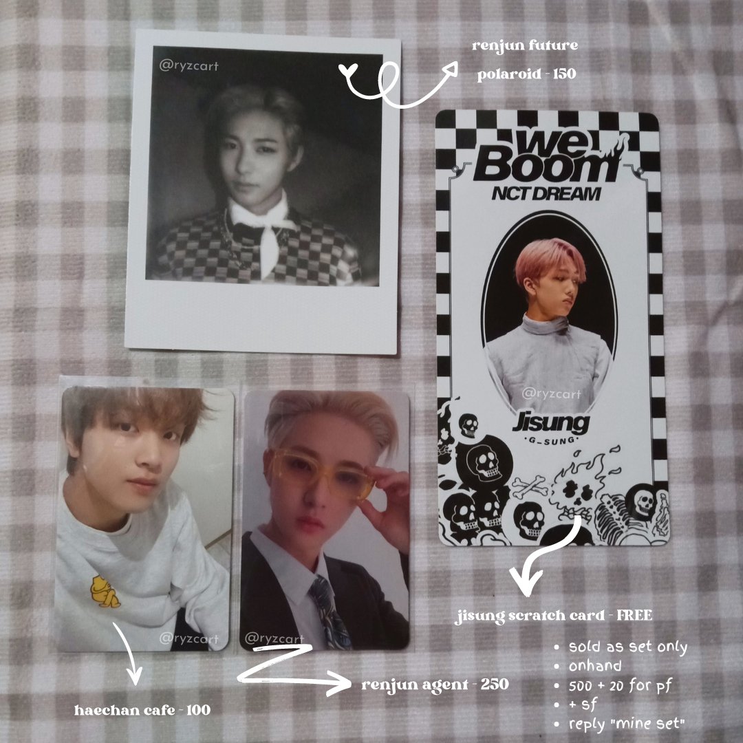 ryzcart's tweet photo. wts | lfb | ph โข #ryzells
โช rj agent
โช rj future pola
โช hc cafe
* reead the info FIRST before you claim*
- onhand
- payo, w/ FREE jisung scratch card
- reply "mine set"
๐ท๏ธ: wts lfb ph pc nct dream renjun agent future polaroid pola haechan hot sauce cafe jisung we boom https://t.co/UvMP8I4Xfu