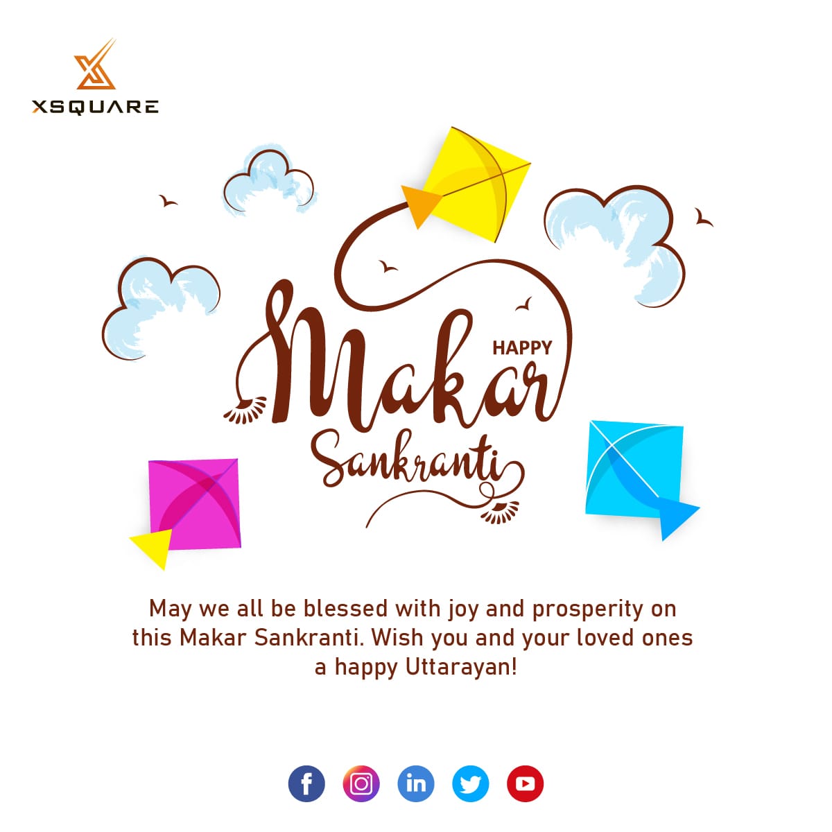 Xsquaretec's tweet photo. May this Makar Sankranti fill your life with joy, happiness, and love. Wishing you and your family a very Happy Makar Sankranti! 🪁🌟
#MakarSankranti #Xsquare #HappyUttarayan #xsquaretechnology #kitefestival #xsquarefamily #festivalcelebration #safesankranti https://t.co/E4nnpiXykc