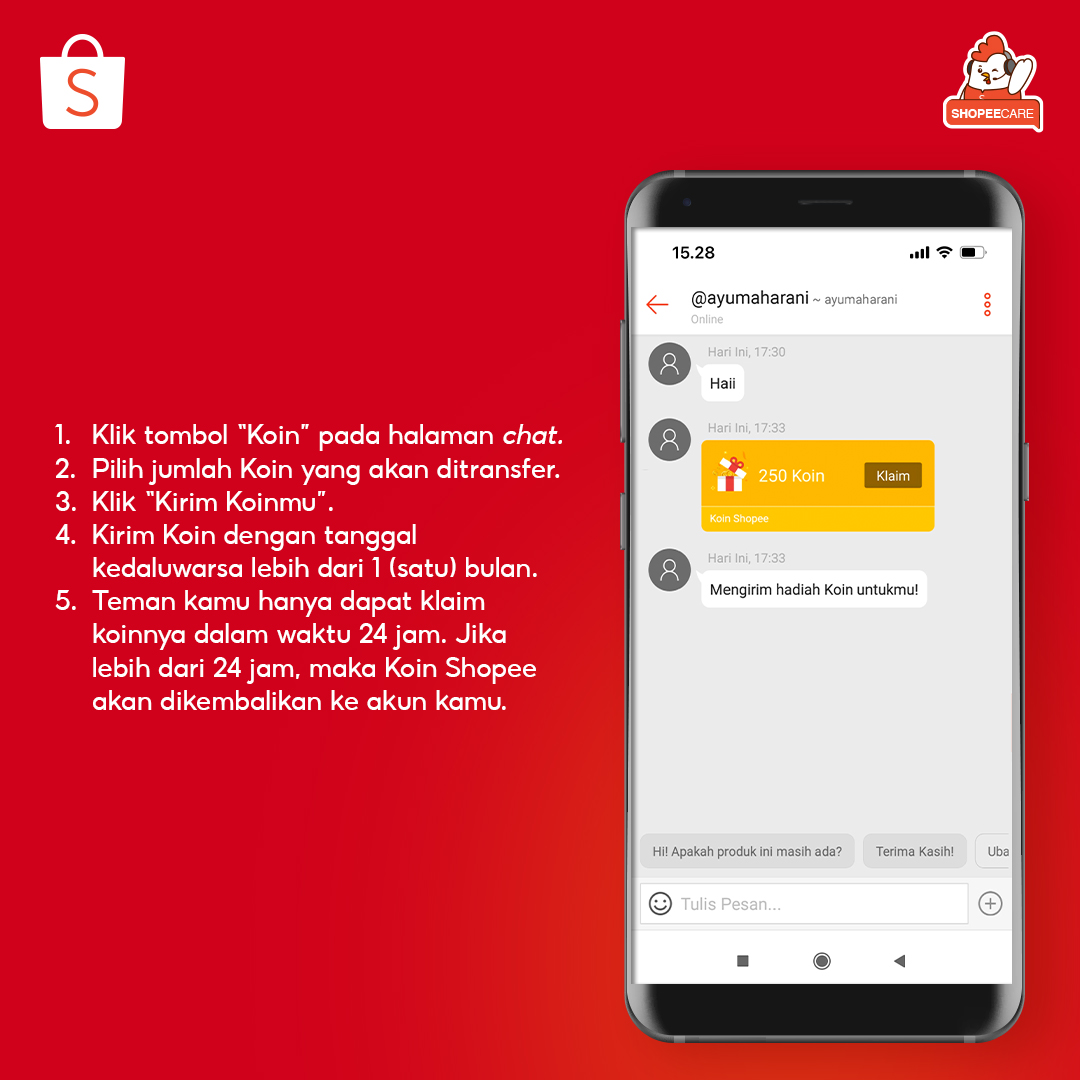ShopeeCare's tweet photo. Siapa yang suka chatting pake Fitur Chat Shopee?โ๏ธ Selain buat chatting, kamu juga bisa pake kirim Koin Shopee lho!๐คฉ Yuk kepoin caranya di #SCRUpdate berikut!๐ #Shopeecare https://t.co/iwVpfoLD3Q