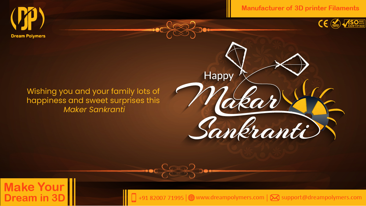 Wishing you and your family lots of happiness and sweet surprises this #makarsakranti 

#pla 
#3dprinter #3dprinters  #3dprinterindia
#3dprinterfilament 
#3dprintingservice #3dprintindia #3dprint 
#creality #crealityender3 #creality3d #crealitycr10
#prusa #kitefestival #uttrayan
