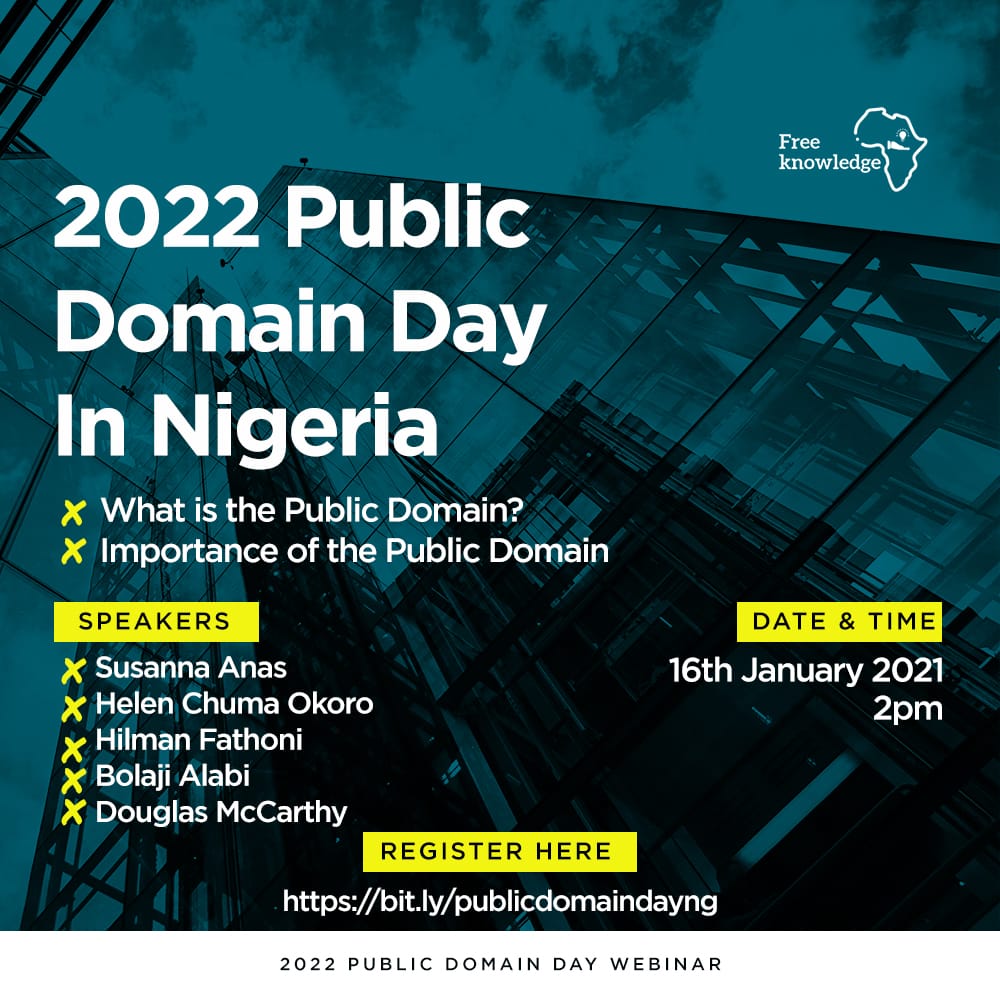 FreeKnowAfrica's tweet image. Imagine a space where you can get documents, pictures and whatever you can think of without permission or citation.
We know it as the public domain and we want to introduce it to you in our event holding on the 16th of January, 2022.