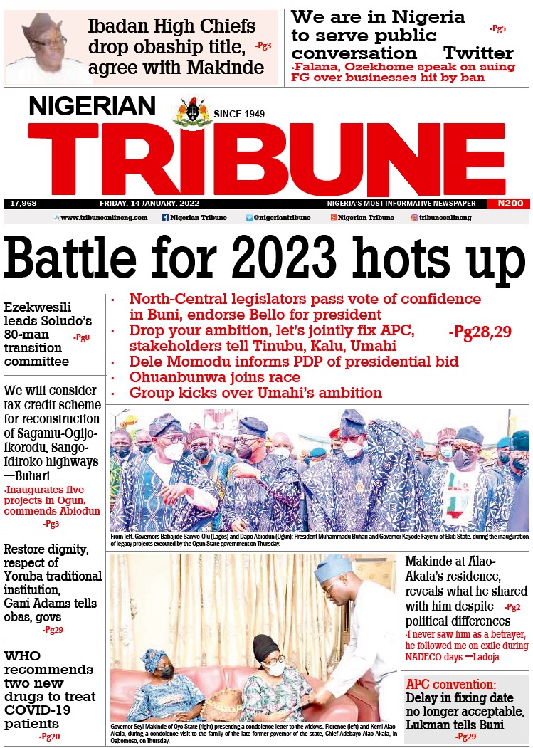 nigeriantribune's tweet photo. Friday #FrontPage https://t.co/g02qPlg4UU