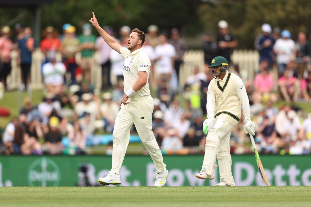 ICC's tweet photo. Ollie Robinson with the early breakthrough!

David Warner looked to blunt the new pink ball, only to edge to Zak Crawley for his first #Ashes duck in Australia!

Watch the Ashes live on https://t.co/CPDKNxpgZ3 (in select regions) 📺 https://t.co/Vkx3daJZb9