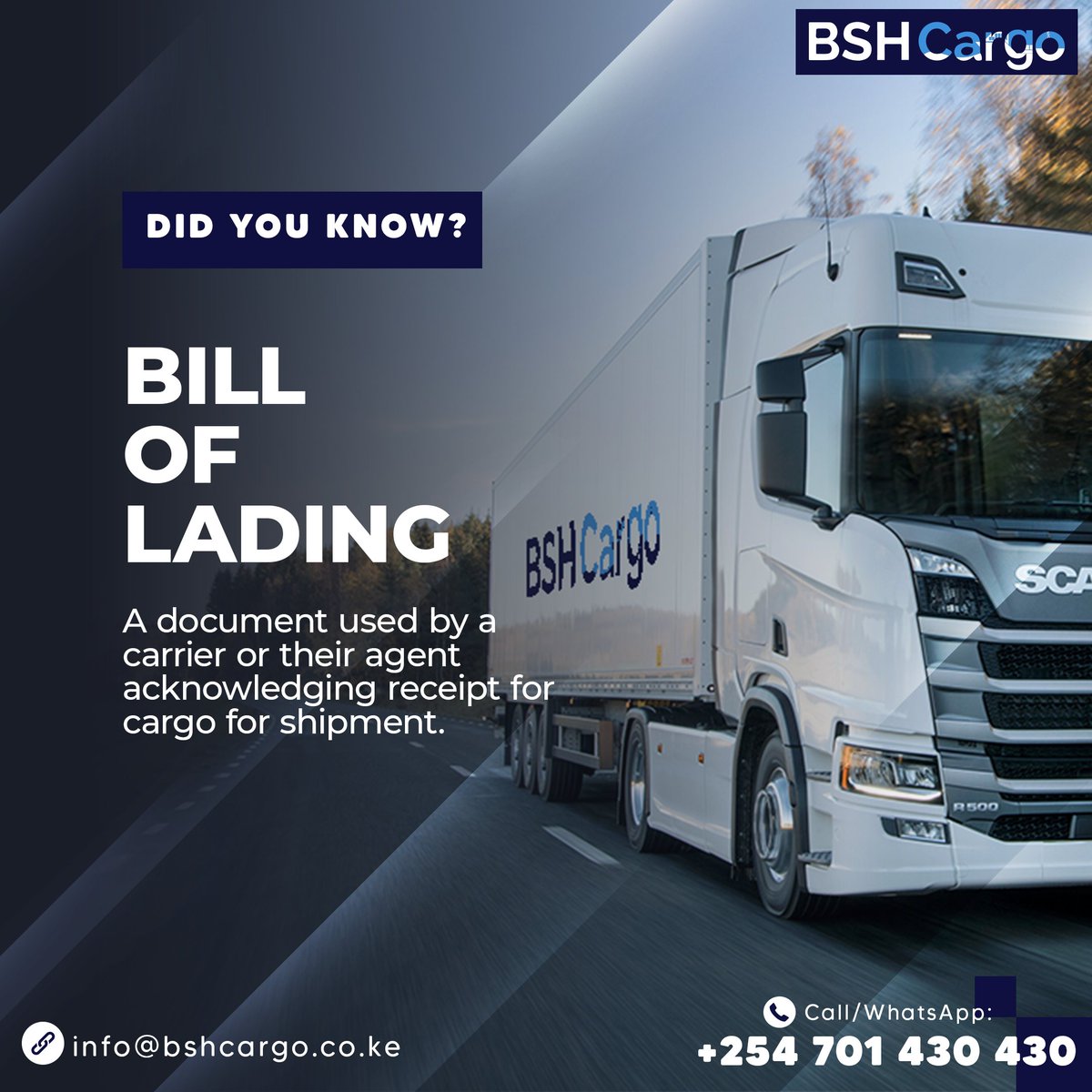 BSHcargo_'s tweet photo. A document issued by a carrier or their agent acknowledging receipt of cargo for shipment. 
If there were no issues with the cargo stated on the bill of lading (BOL), it is said to be a clean bill of lading.
#BSHcargo #warehouse #logistics #cargo  #import https://t.co/mr2him88NL