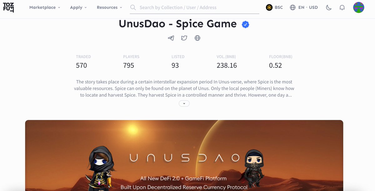 SPICE GAME is launched now! 5000 Gen 1 NFTs are open to mint using SPICE token!
The floor price of Gen 0 NFTs already raised from 0.1 to 0.5 BNB on secondary marketplace!
Farming and V2 Spice Game are coming soon with more exciting things!