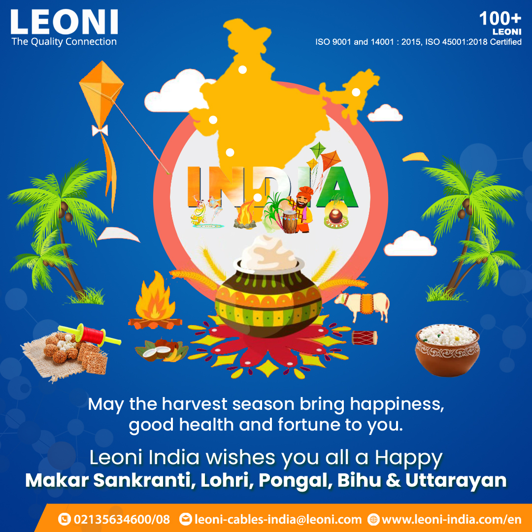 Leoni_Cables's tweet photo. May the festival of new harvest bring happiness, great success &amp; health to you &amp; your family.
Leoni India wishes you a very happy and prosperous Harvest Festival
#HarvestSeason #Harvestfestival #Festival2022 #Lohri #MakarSankranti #Pongal #Uttarayan #Bihu #Happiness #prosperity https://t.co/BgheDxnB0j