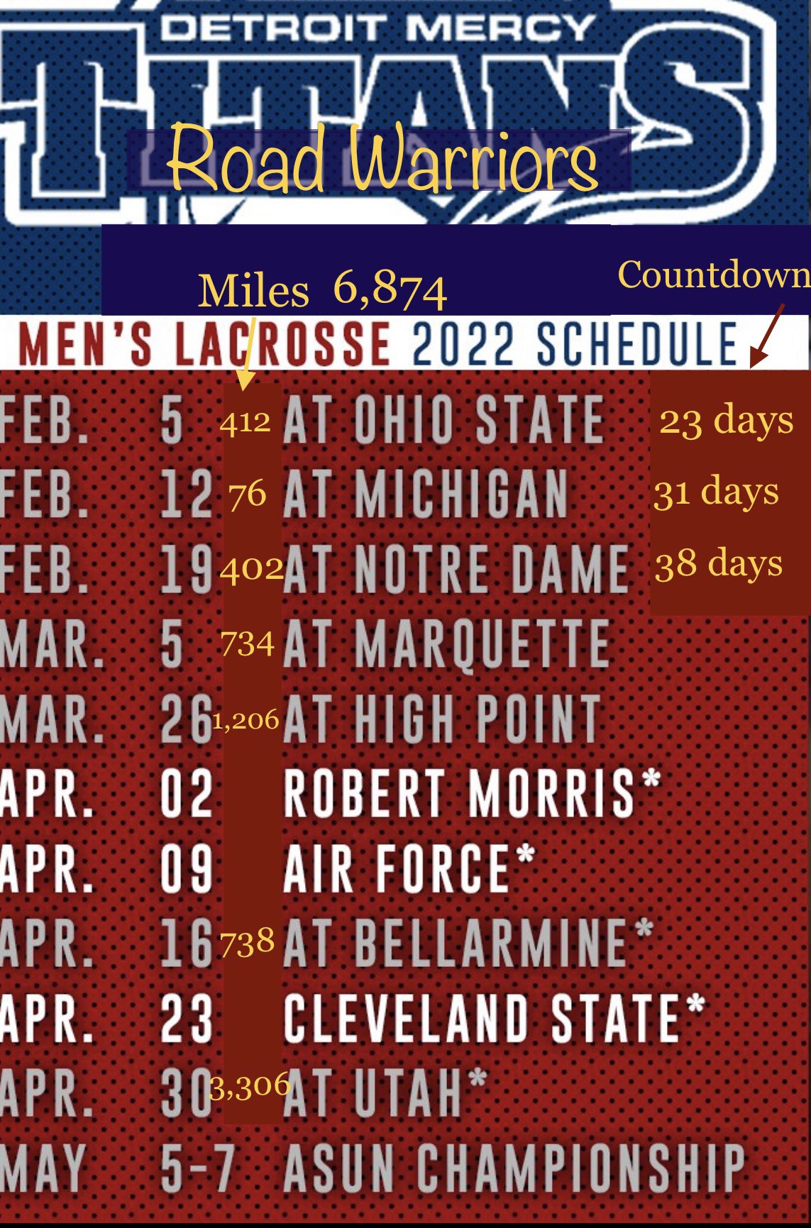 Ohio Mile 2022 Schedule John R. Locy On Twitter: "'Season On The Road' Begins For @Udmlax In 23  Days. If Another D1 Lacrosse Team Is Scheduled To Log More Miles This  Season, I Have Yet To