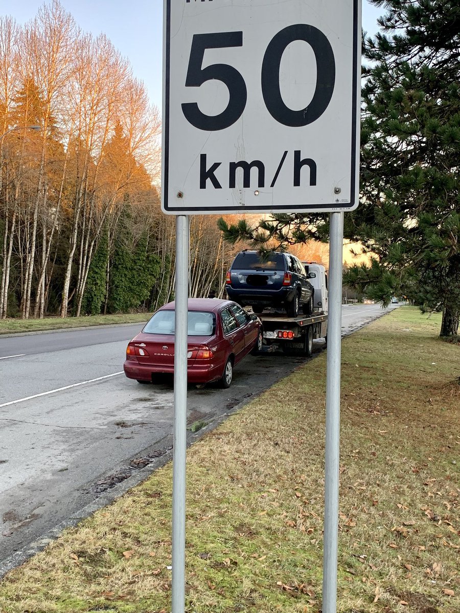 When you are racing along SW Marine doing 112kmh as the speed limit reduces to 50, you likely shouldn’t blame the cops for “hiding in the bushes”…I was standing by the sign! $368 fine and 7 day impound for both! <a href="/VancouverPD/">Vancouver Police</a> <a href="/DeputyChow/">Howard Chow</a> @ChiefPalmer <a href="/VPDTrafficUnit/">VPD Traffic Section</a>