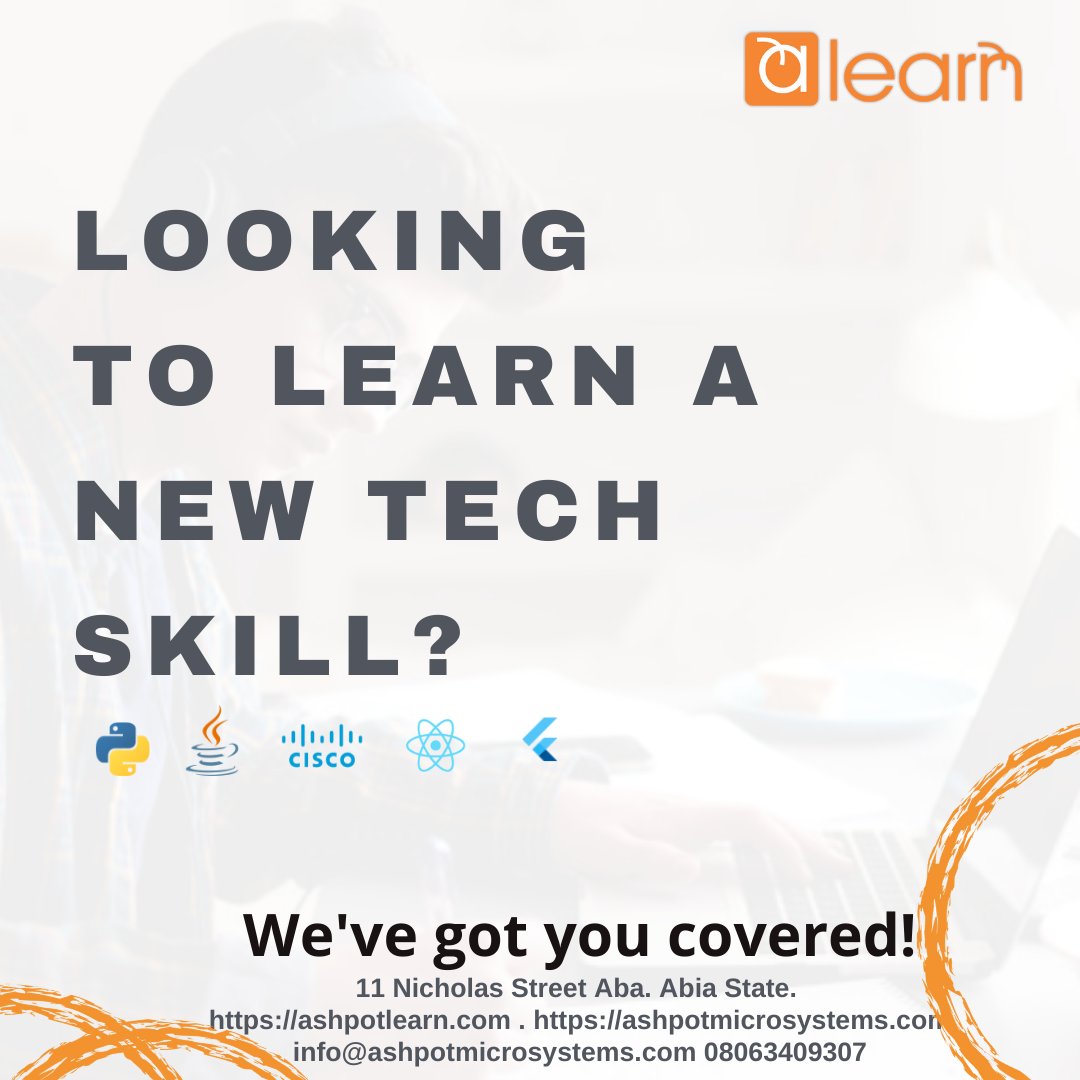 ashpotNG's tweet photo. Looking to learn tech skills in #python #java #cisconetworking #react #flutter, then #ashpot and @ashpotlearn  is the right place for you. Over 5000 students trained on a space of 10 years.

Join us. https://t.co/88l7xjIxST