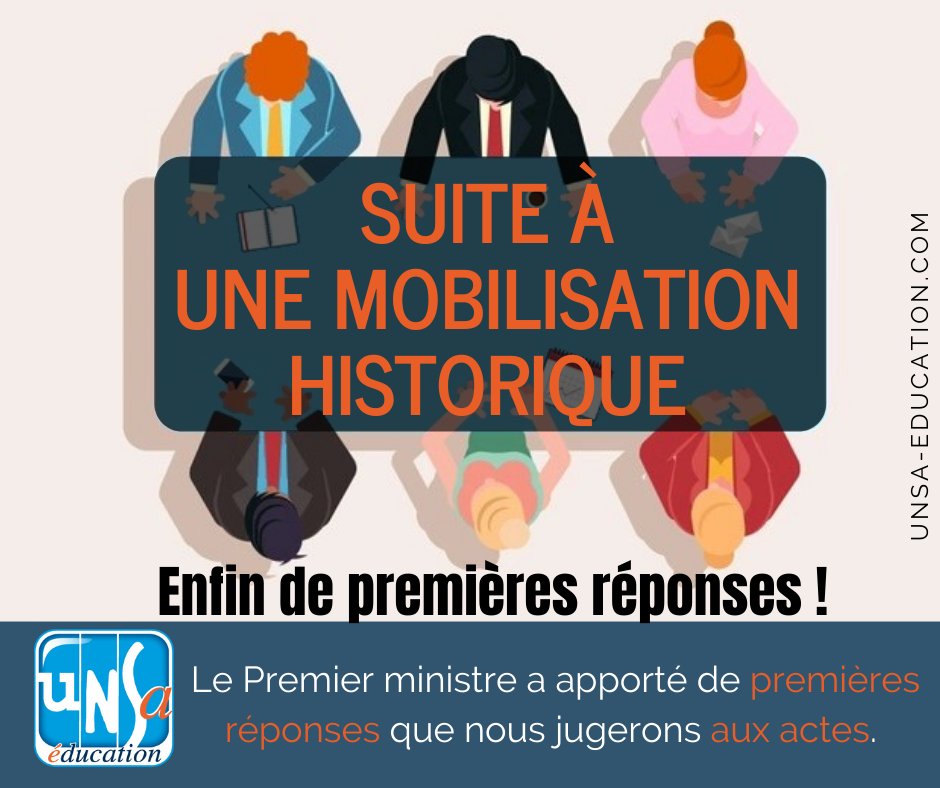 UNSA_Education's tweet photo. Les annonces d'hier soir sont le 1er signal que la parole des personnels a été enfin entendue.@JeanCASTEX a apporté de 1ères réponses que nous jugerons aux actes sur:la méthode&amp;le respect des personnels/des mesures de protections/des moyens en recrutements https://t.co/Eg6DTRNlEc https://t.co/ohaUSAe0XO