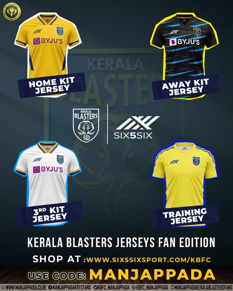 kbfc_manjappada's tweet photo. Avail flat 35% on Home and Away jerseys, Training Jerseys and Player Edition jerseys using our code “MANJAPPADA”
Shop Now : https://t.co/MDx9vm7F6F
#KoodeyundManjappada #ForOurLegends
#HereAndNow #KBFC #YennumYellow #Six5Six https://t.co/vR64AYBDVf