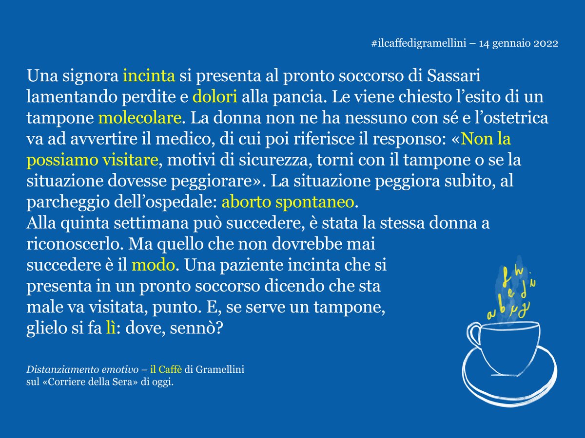 «Distanziamento emotivo»: #ilcaffedigramellini sul <a href="/Corriere/">Corriere della Sera</a> di #venerdì #14gennaio.

corriere.it/caffe-gramelli…