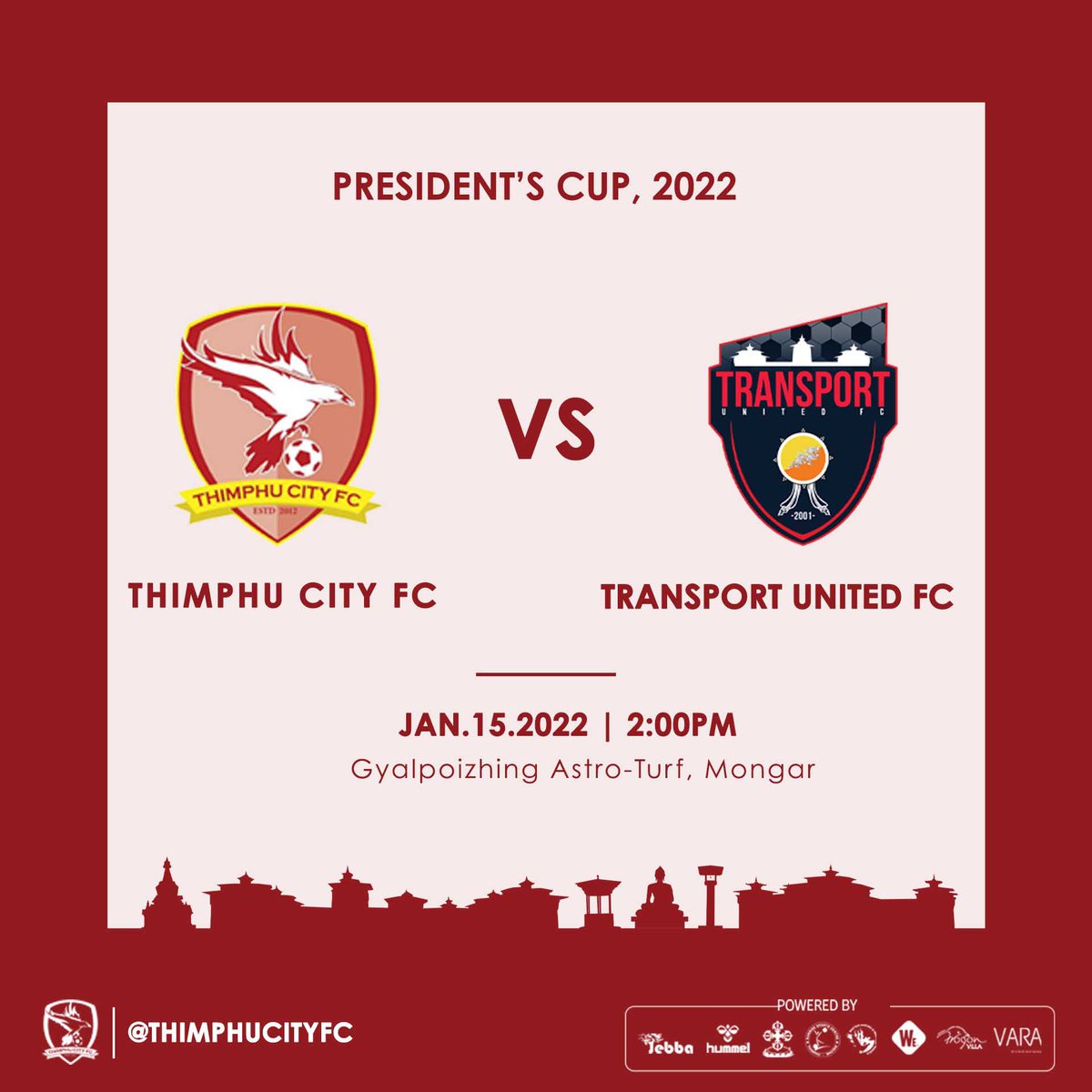 We will meet Transport United FC once again in the finals of first ever President’s Cup, 2022 tomorrow at 2PM at Gyalpoizhing Astro Turf, Mongar. 
The last time we met was in the league round of President’s Cup where we won 3-1. 
Watch live on;
elevensports.com/en/competition…