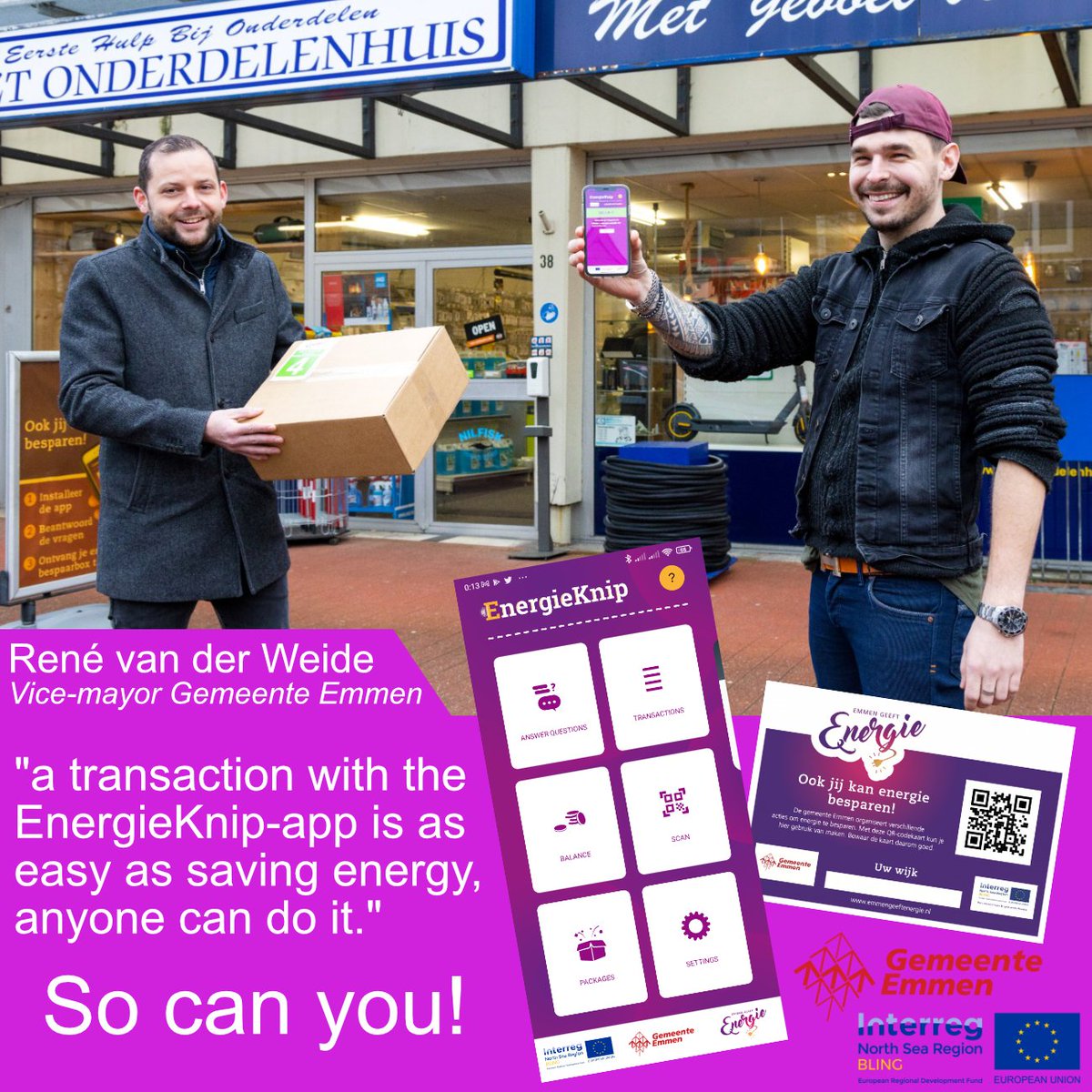 BclDrenthe's tweet photo. Vice-mayor René van der Weide from the municipality of Emmen sells an energy saving box to a resident using the EnergieKnip-app (a blockchain application based on #IOTA ).
eKnip is earmarked money to improve energy saving and energy awareness. More info: https://t.co/YztkhoyEhF https://t.co/Wen9cZk4bY