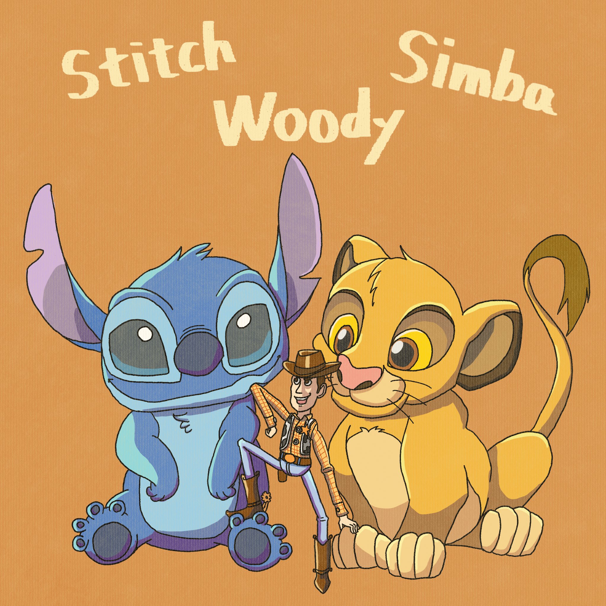 とねちっち スティッチ ウッディ シンバ イラスト Illustrator Illustration ライオンキング スティッチ トイストーリー ディズニー Disney 絵描きさんと繋がりたい T Co Ueniqye8su Twitter