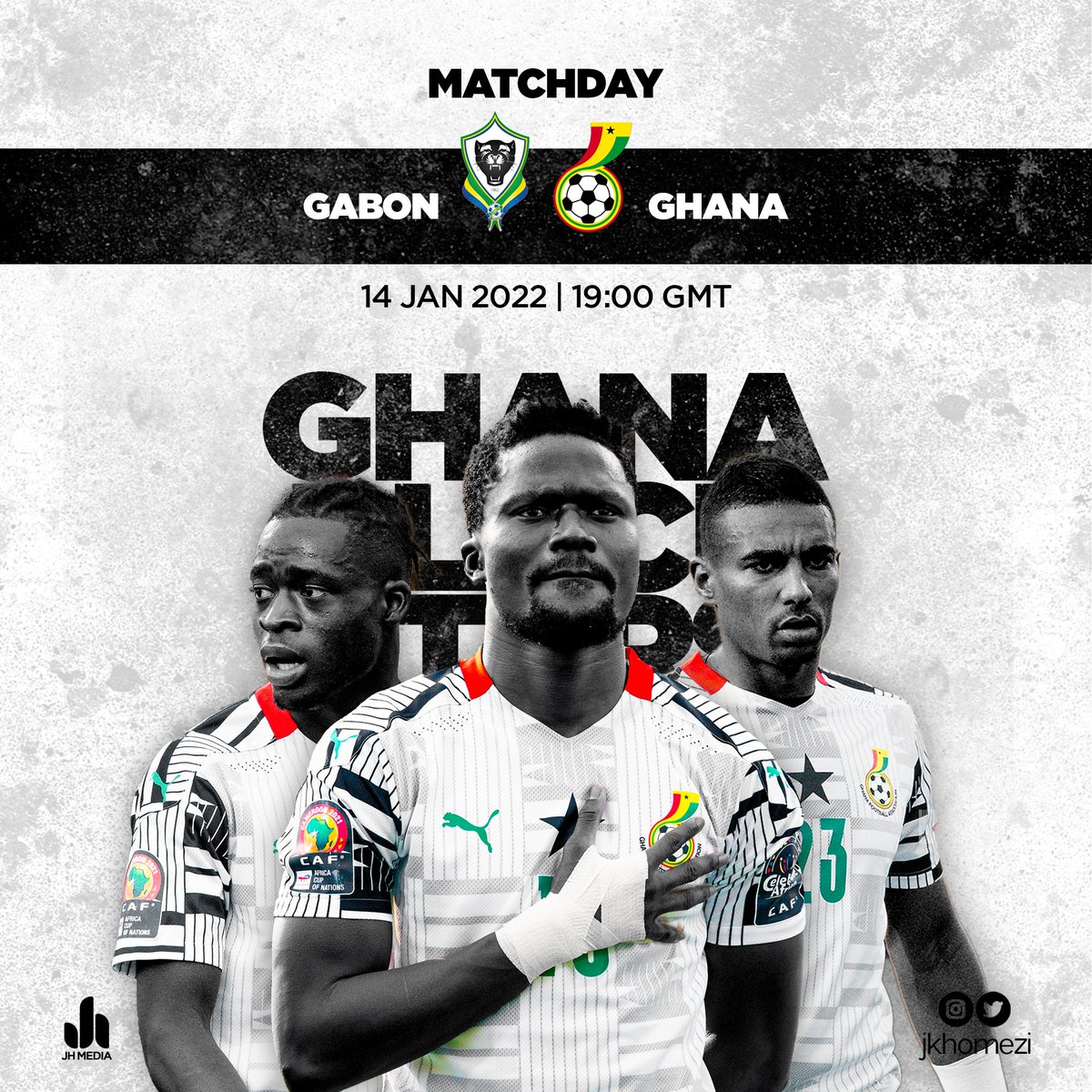 jkhomezi's tweet photo. It's Matchday! The Black Stars of Ghana 🇬🇭 face Gabon 🇬🇦 in their second group game of the tournament. Score predictions??

🎨 @jkhomezi
#AFCON2021 #TeamGhana https://t.co/nx23B5OlNE