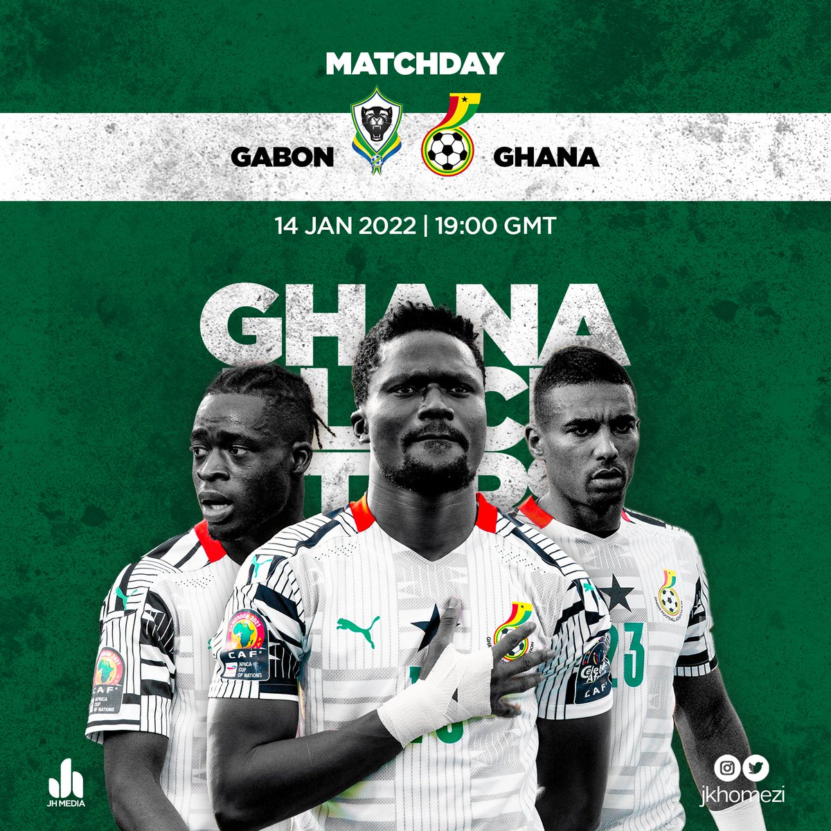 jkhomezi's tweet photo. It's Matchday! The Black Stars of Ghana 🇬🇭 face Gabon 🇬🇦 in their second group game of the tournament. Score predictions??

🎨 @jkhomezi
#AFCON2021 #TeamGhana https://t.co/nx23B5OlNE