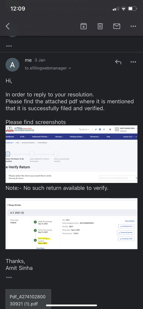 amitpummy's tweet photo. @IncomeTaxIndia Will you please process my ITR. I am not getting resolution for same. Your customer care executives are replying like non-sense. They are asking me to validate my ITR as it is already validated by me. After that no reply. @nsitharamanoffc please look into it. https://t.co/zsLuJv703b