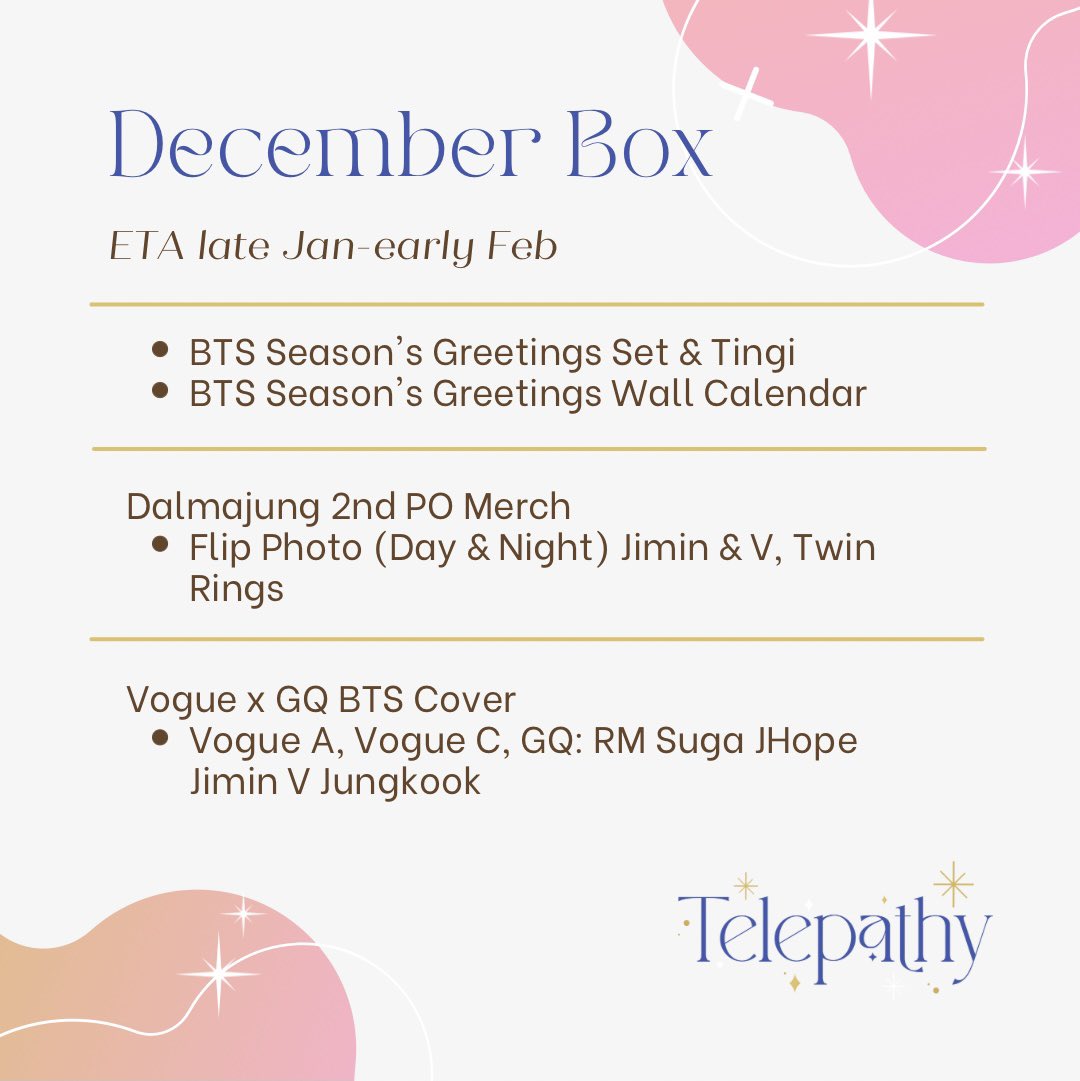 TelepathyShopPH's tweet photo. #TelepathyPHUpdates
✨DECEMBER BOX✨
- in transit to the PH https://t.co/B2HfJKnICH