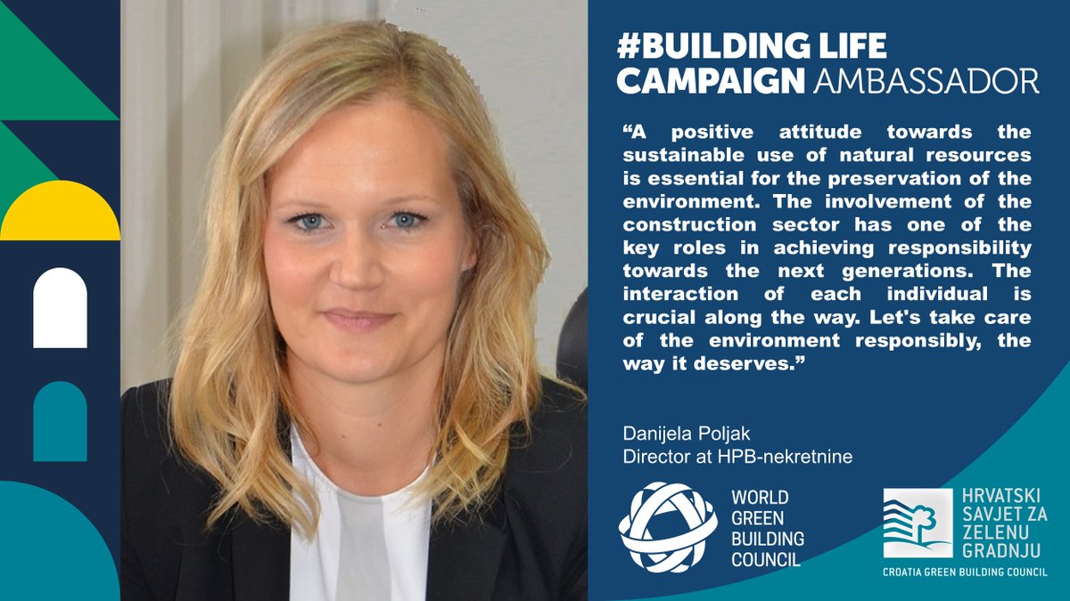 We are proud to announce our new #BuildingLife campaign ambassador ▶ Danijela Poljak, director at HPB real estate 
Danijela Poljak joins the campaign to put #WholeLifeCarbon at the centre of the evolution of the building sector♻️

➡️bit.ly/37hRIwV