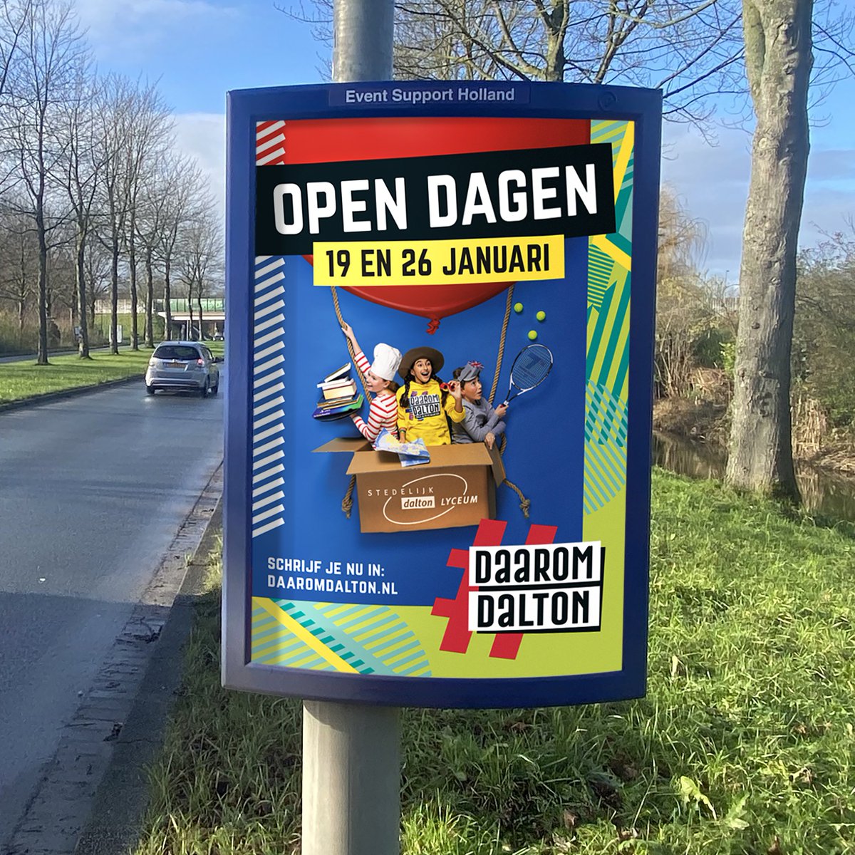 hay_social's tweet photo. Wat een vrolijk feestje langs de weg. Heb je de #posters van het Stedelijk Dalton Lyceum al gezien? 

#haycreatieenadvies #reclamebureau #creatie #opendag #campagne #esh #wegborden #daaromdalton #stedelijkdaltonlyceum #dordrecht https://t.co/glTRbiHzwh