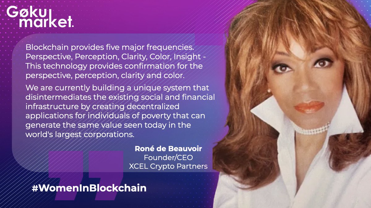 GokuMarket's tweet photo. Meet #RonéDeBeauvoir, who is Founder/CEO at #XCEL Crypto Partners from #Paris, #France 🇫🇷 

@GokuMarket is happy to feature Roné in our #WomeninBlockchain (#WiB)! ✨ 

Know any women in #Blockchain, please tag &amp; share #PayItForward.

Join us: https://t.co/zJcIJ6zni6 

#GokuMarket https://t.co/lidgNDgEMc
