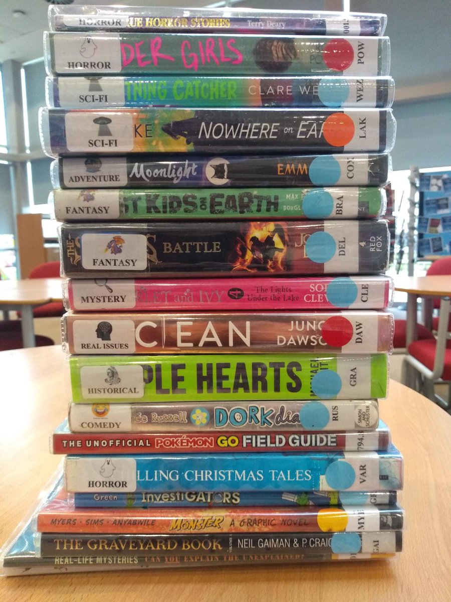 HollingworthLRC's tweet photo. Some early morning library returns for that #bookdroplife 📚
Featuring fab reads from @junodawson @nicklakeauthor @ClareWeze @hapfairy and many more! 🌟
#HAreads #readingforpleasure #greatschoollibraries https://t.co/Sg84NrrXZN