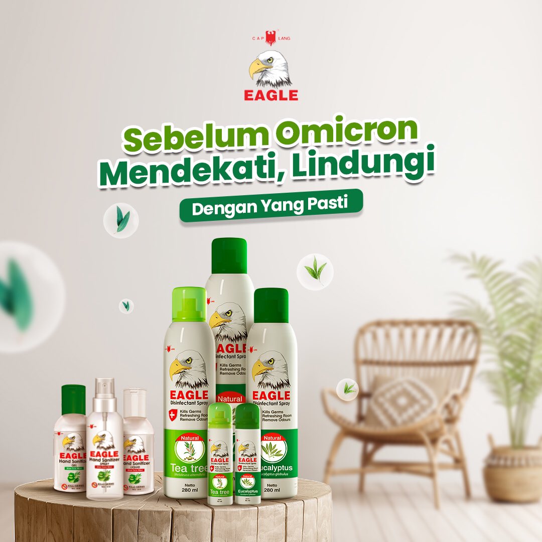 eagle_caplang's tweet photo. Moms, udah tau kan kalo Virus Omicron sudah masuk Indonesia? Eitss, jangan panik. Ini saatnya moms memastikan keluarga terlindungi.

Pastikan selalu cuci tangan, pakai masker, jaga kebersihan dengan membawa Eagle Eucalyptus, Disinfectant Spray untuk perlindungan yang alami. https://t.co/Nq6NTHAPDz