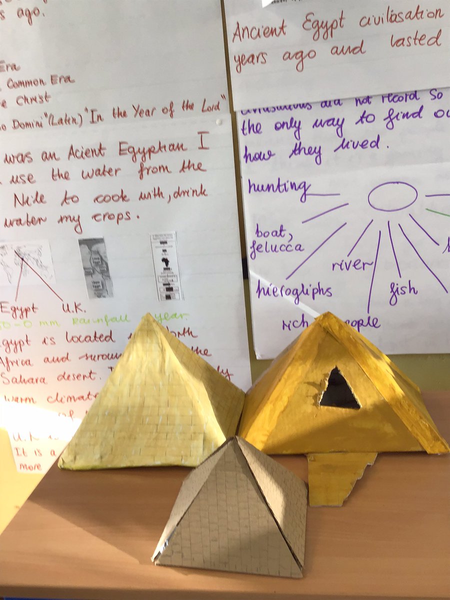 MountStewartSch's tweet photo. For Home Learning we have been making projects like pyramid models, writing facts about Ancient Egypt and hieroglyphic bookmarks! #tmssyear3 #tmsshomelearning https://t.co/OqQeQIlZ2g
