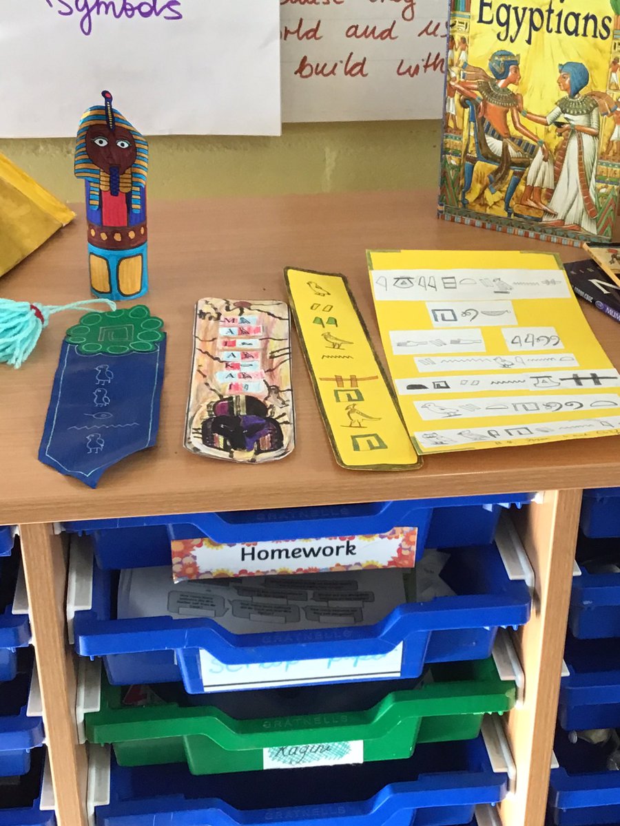 MountStewartSch's tweet photo. For Home Learning we have been making projects like pyramid models, writing facts about Ancient Egypt and hieroglyphic bookmarks! #tmssyear3 #tmsshomelearning https://t.co/OqQeQIlZ2g