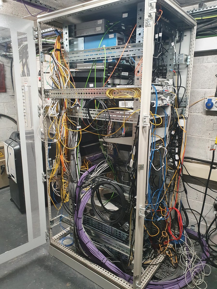 MatrixIPLtd's tweet photo. Going to be a long few days. Audit; strip out; 2 new cabinets; new basket tray; reroute cables and terminate on new panels before putting everything back together. Follow up pictured to follow over the next couple of days. https://t.co/N7rROYx7td