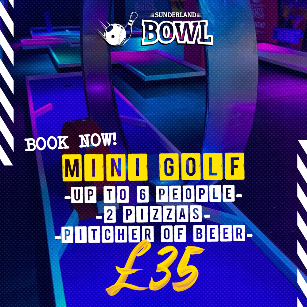 MINI GOLF! ⛳️ Up to 6 people 👨‍👩‍👧‍👦 2 pizzas🍕 Pitcher of Beer🍻 For only £35!! We show live spor