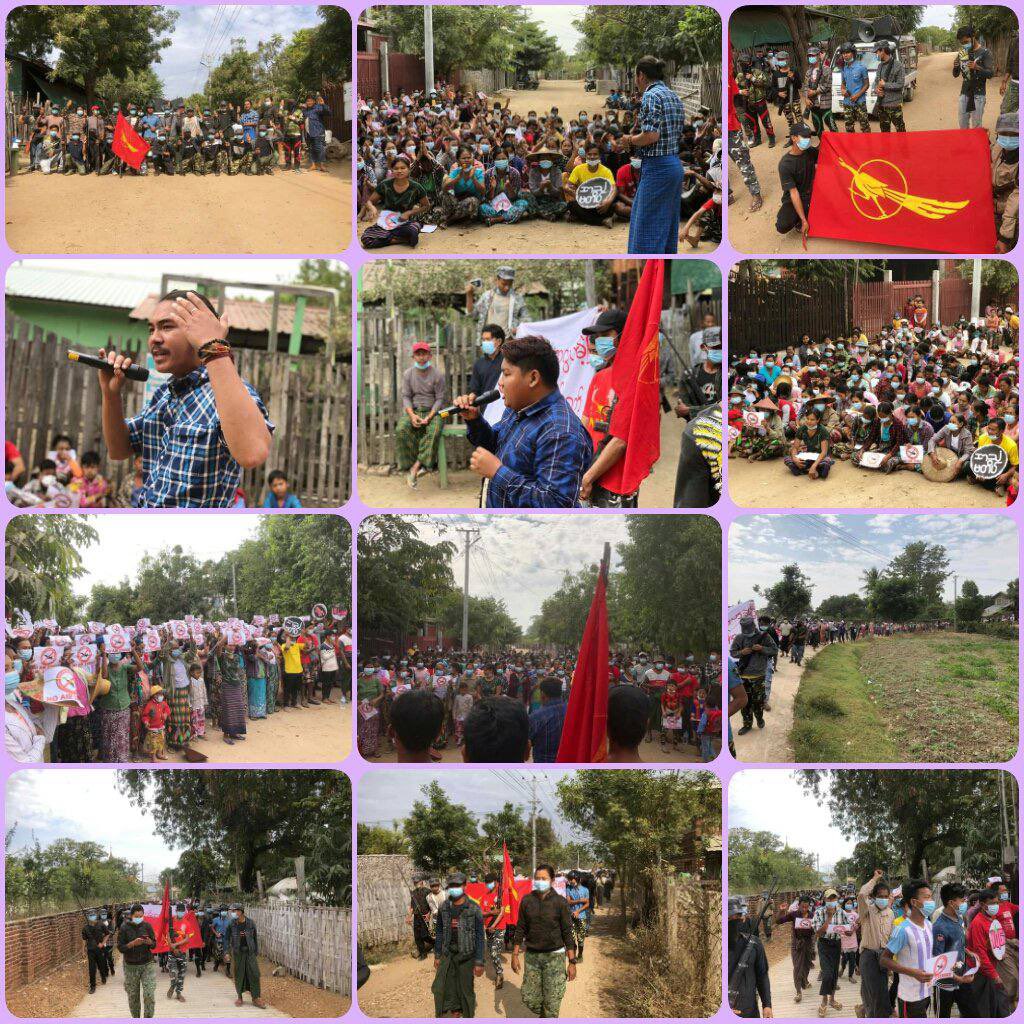 A large crowd led by the president of the Monywa Students'Union joined forces with a strong security force of local PDFs members to conduct an anti-military dictatorship rural protest in Kanni Tsp. #WarCrimesOfJunta #2022Jan14Coup #WhatsHappeningInMyanmar