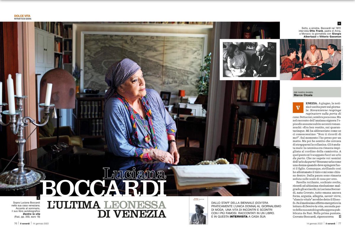 Mercoledì è morta Luciana Boccardi, "l'ultima leonessa di Venezia", autrice di «La signorina Crovato» e «Dentro la vita». Marco Cicala l'aveva intervistata poco fa, raccogliendo il suo flusso di straordinari ricordi, che trovate in queste splendide pagine che le dedica <a href="/ilvenerdi/">Il Venerdì di Repubblica</a>