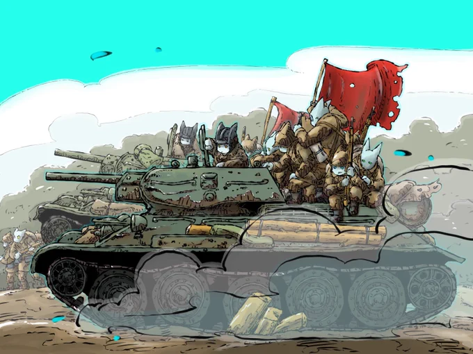 誰も彼も全身全霊(T-34)

工場から直送で戦場に突撃する赤い戦車
先進的な設計と保守的な生産体制でソコソコの戦闘力を発揮したらしい
レンドリース戦車が物凄く重宝されていたり数々の逸話を見ると絶対に乗って戦いたく無い戦車の一つではある

てか寒くて目がシパシパすんね 