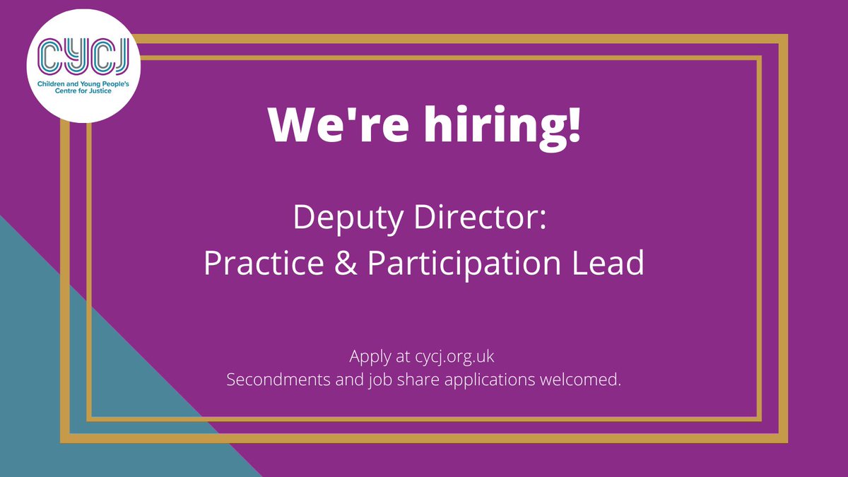 Want a new challenge in 2022?

We're recruiting for a Deputy Director: Practice &amp; Participation Lead. If you want to change things for children &amp; young people and aren't afraid to have difficult conversations, then apply below by 6/2.
#JobAlert #vacancy
bit.ly/3zVUmp6