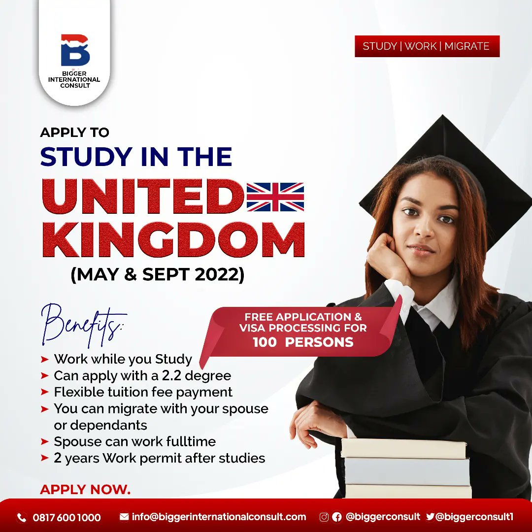 biggerconsult1's tweet photo. Planning to study in the UK this year?
We got you!
Reach out to us today. https://t.co/8U5I38MMGK