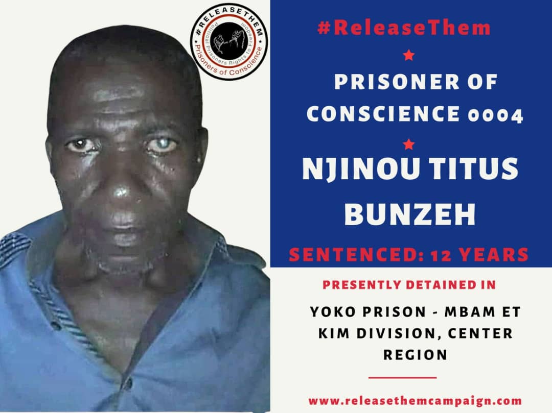 Prisoner of Conscience 0004, #NjinouTitus #ReleaseThem.
A building technician
Sentence to 12 years by Cameroon military court for picking up a ghost town flyer on the street
<a href="/PR_Paul_BIYA/">President Paul BIYA</a> <a href="/CameroonPm237/">Cameroon PM Cameroun</a> <a href="/camerooncrisis/">Cameroon Conflict Research Group</a> <a href="/CanadaCameroon/">Canada in Cameroon</a> <a href="/chri_relief/">Cameroon Humanitarian Relief Initiative</a> <a href="/hisrcameroon/">Human IS Right Cameroon</a>