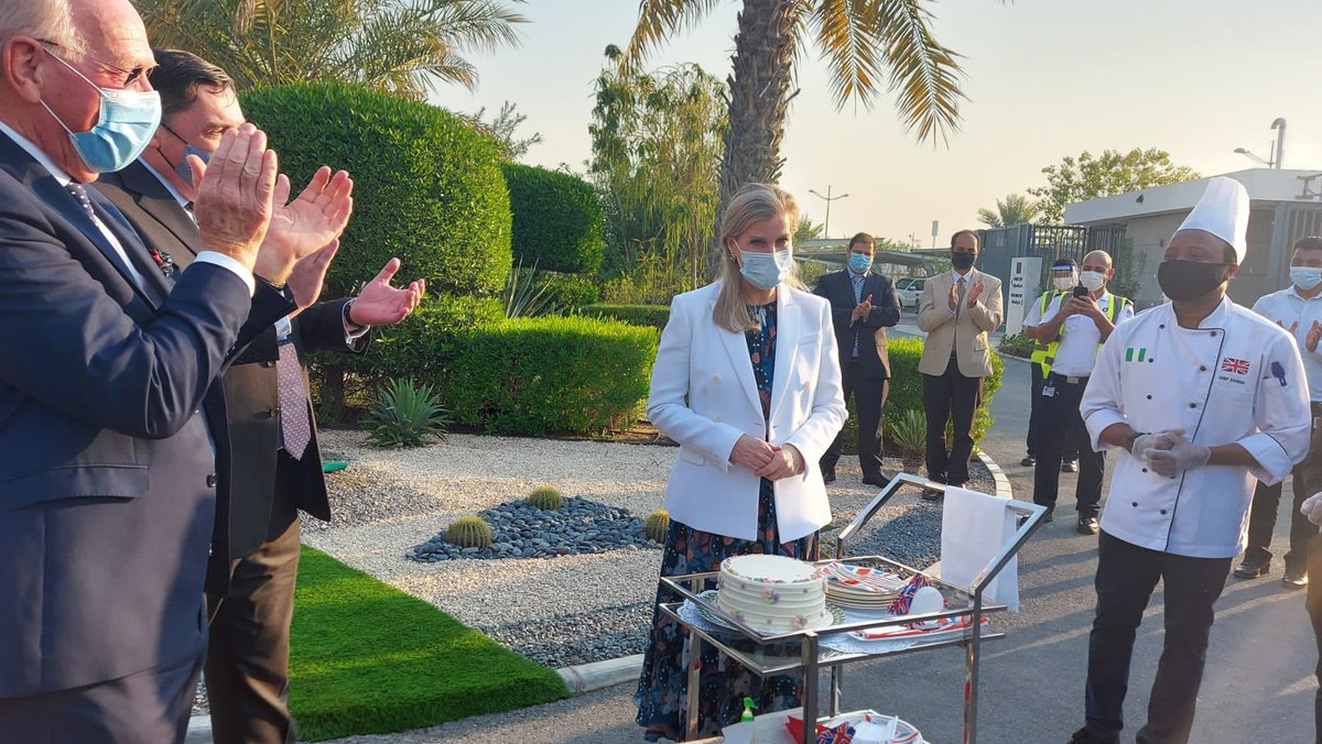 At the British Embassy in Qatar, The Countess of Wessex planted a tree to mark The Queen’s Platinum Jubilee, as part of the <a href="/QGCanopy/">The Queen's Green Canopy</a> 🌳

<a href="/ukinqatar/">UK in Qatar 🇬🇧🇶🇦</a> also surprised HRH with an early birthday cake! 🎈
