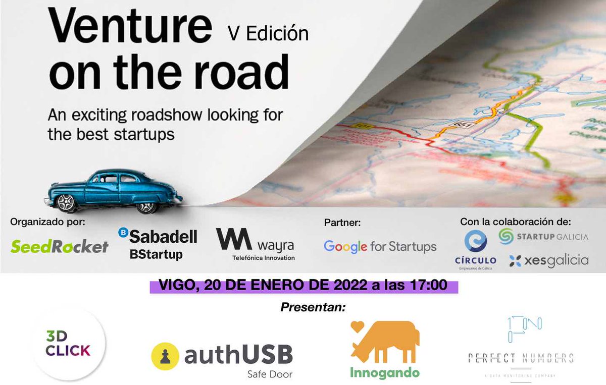 Conoce las prometedoras startups finalistas #VentureOnTheRoad #Asturias 

👉🏼<a href="/3dclickclick/">3D Click</a>
👉🏼<a href="/authusb/">authUSB</a> 
👉🏼<a href="/NumbersPerfect/">PERFECT NUMBERS</a>
👉🏼#Innogando

Te esperamos el 20/01 junto a @WayraEs, <a href="/seedrocket/">SeedRocket</a>, <a href="/GoogleStartupES/">Google for Startups - Spain</a>, 
<a href="/StartupGalicia/">StartupGalicia</a> y <a href="/Xunta/">Xunta de Galicia</a>. 

📆✍🏼Apúntate ya en: sab.to/3E4LCO5