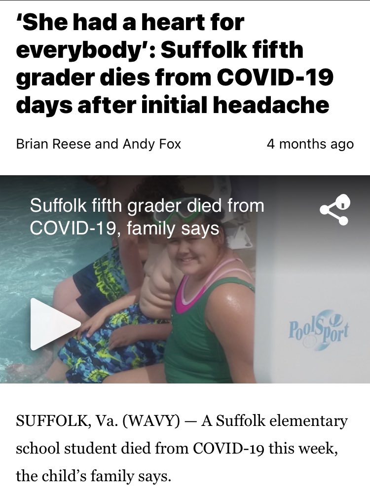 RisaNikiOz's tweet image. All these people pushing #schoolsreopening in person should remember Teresa Sperry, a child who died of #COVID19 from being put in unsafe conditions at the behest of the state! wavy.com/news/local-new…