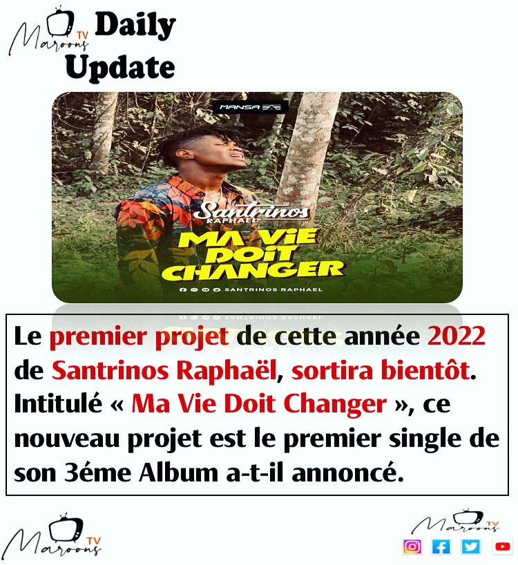 MaroonsTv's tweet photo. The first project of this year 2022 by @ESantrinos , will be released soon. Entitled "My Life Must Change", this new project is the first single from his 3rd Album, he announced.

🔶🔶🔶🔶🔶

#MaroonsTvDailyUpdate
#MaroonsTV 
2/2 https://t.co/90q9XcJhZJ