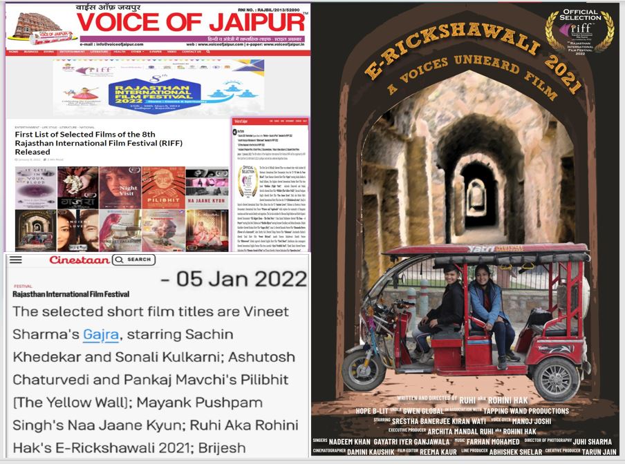 Hopeblit's tweet image. " By weaving social truths into #films - #Entertainment has the power to change the world". Thank You for supporting our film #inspired by a young girl in #Delhi "#E-Rickshawali2021" @RIFFJAIPUR @cinestaan @voiceofjaipur1 #genderequity  @archita_mandal @pocketfilmsin #LosAngeles