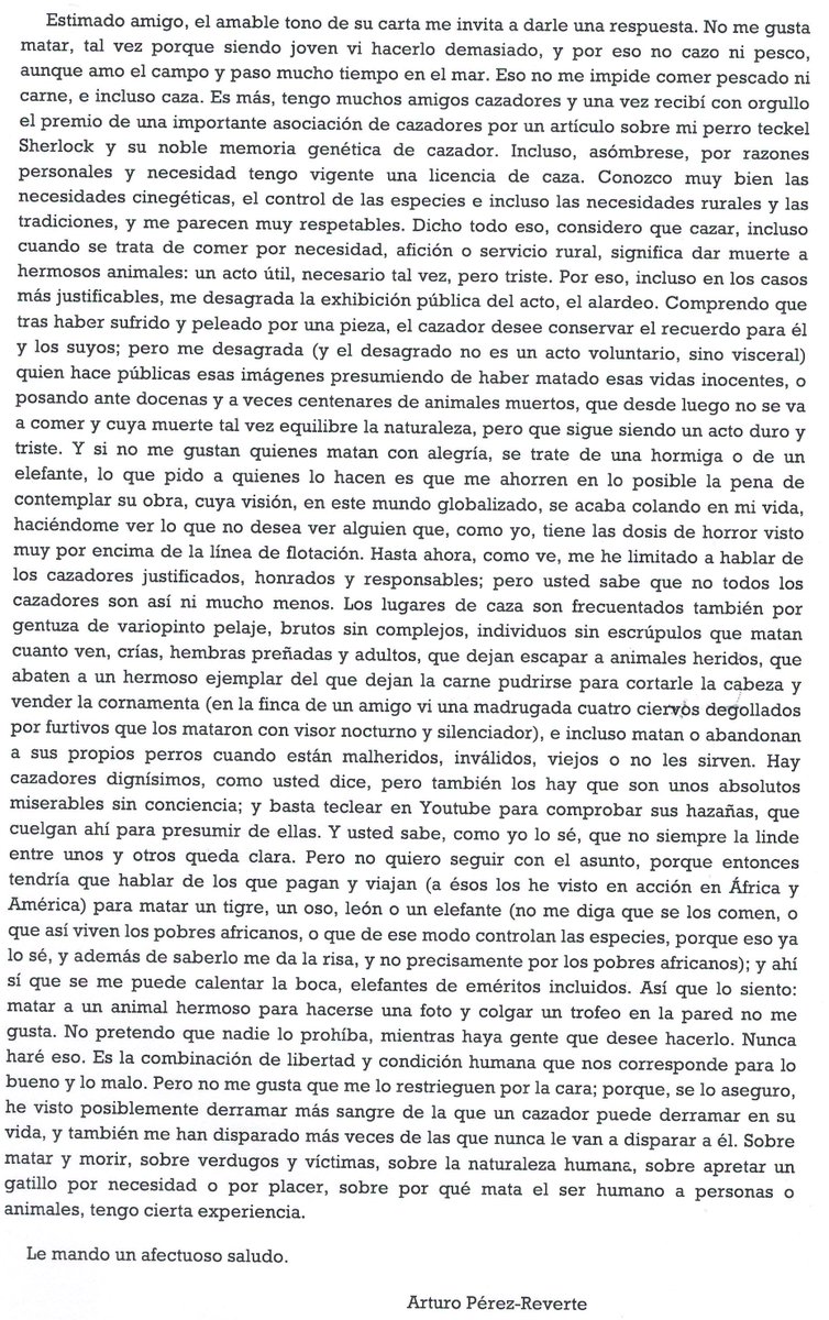 Anoche hubo movida tuitera en torno a las fotos de cazadores que posan con sus trofeos sin respeto por los animales abatidos, y la revista <a href="/jaraysedal_es/">Revista Jara y Sedal</a> tergiversó otra vez el asunto.  Así que tal vez sea oportuno recordar esta carta que dirigí a un cazador hace un año.
