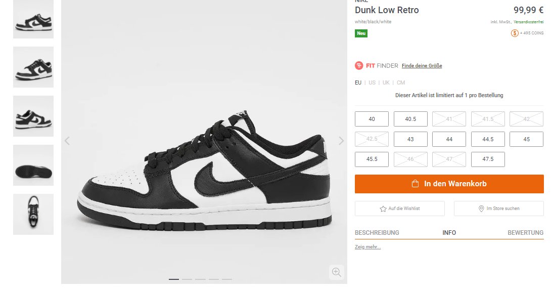 snipes dunk low retro