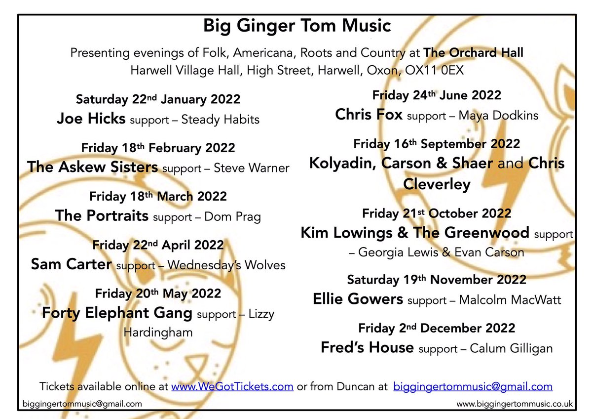 The Big Ginger Tom Music programme gets up and running on Saturday 22nd January with <a href="/joehicksmusic/">Joe Hicks</a> and @SteadyHabitsMus check out what we’ve got coming up.  #folk #music <a href="/FolkShire/">Shire Folk</a>
