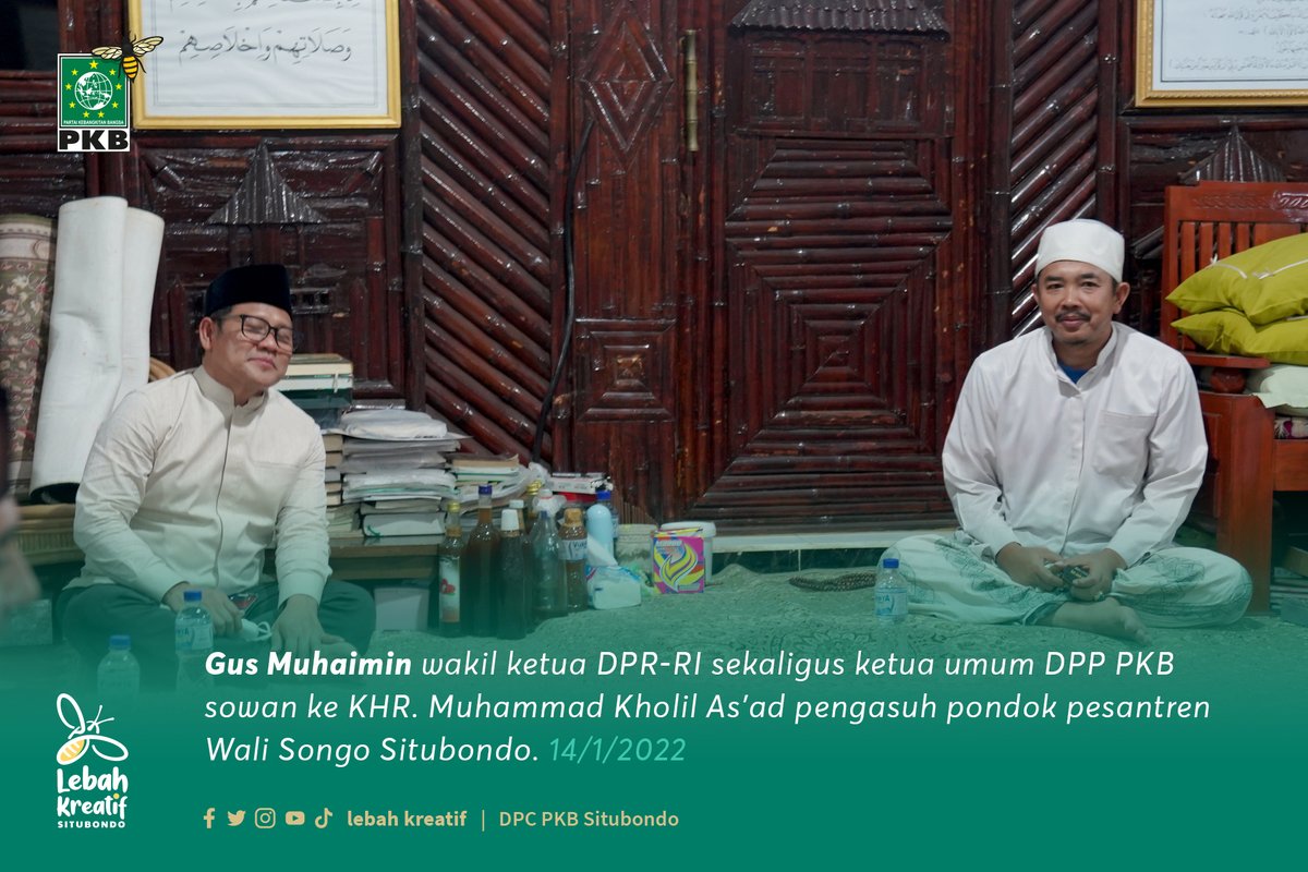 lebahkreatif's tweet photo. Gus Muhaimin wakil ketua DPR-RI sekaligus ketua umum DPP PKB sowan ke KHR. Muhammad Kholil As’ad pengasuh pondok pesantren Wali Songo Situbondo. 14/1/2022

#pkb #gusmuhaimin #walisongo #broyafie #pkbsitubondo #khrkholilasad #lebahkreatif https://t.co/dVeMoC8tFA
