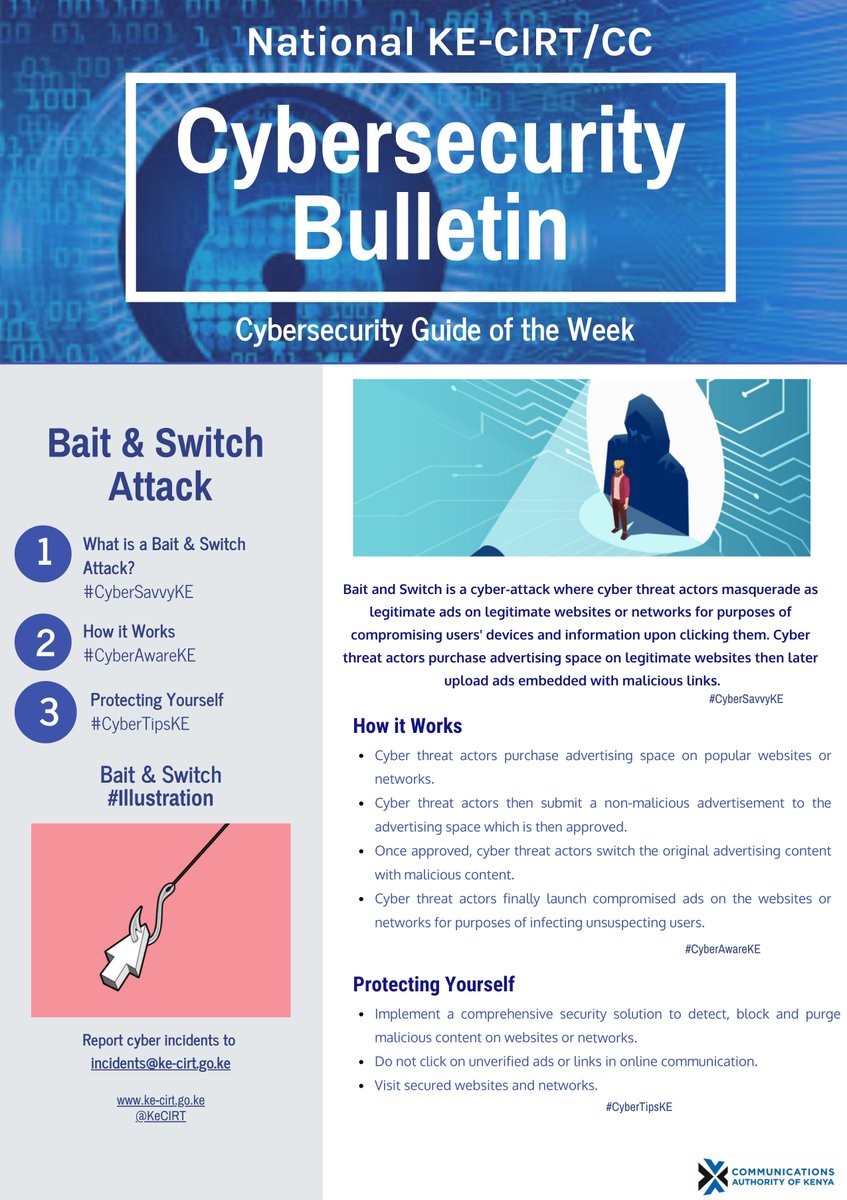 KeCIRT's tweet photo. A dose of skepticism goes a long way to avoid falling bait to masquerading cyber threat actors on legitimate sites. Find out more on today’s #CyberTipsKE. @CA_Kenya https://t.co/vb7n9GFt9B