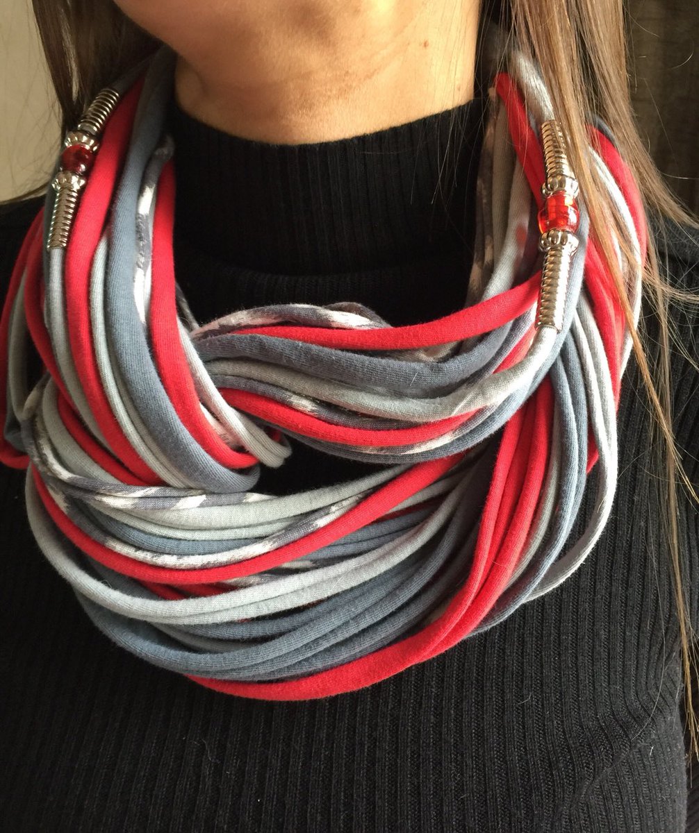 Excited to share this item from my #etsy shop: Paloule designer spaghetti scarf in red , greys and snow leopard print with movable beads handcrafted in the UK #redandgrey #infinityscarf etsy.me/33wijr2
