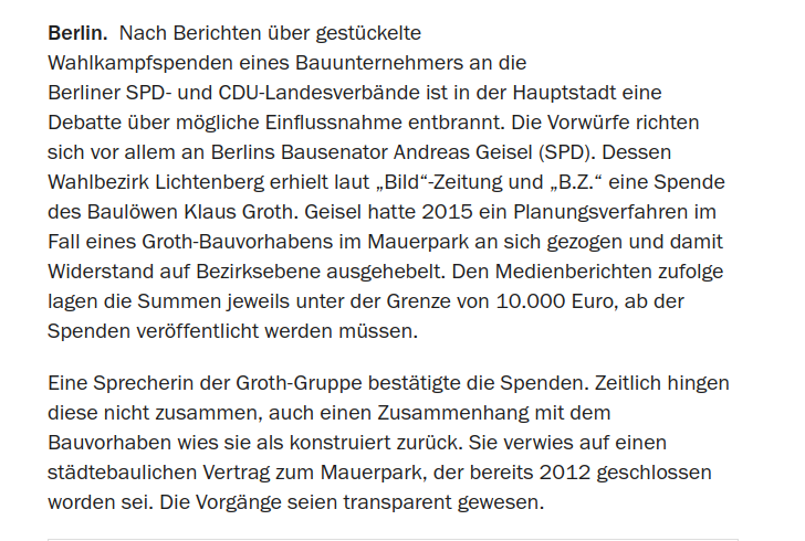 Senat Berlin zieht Planung #Karstadt #Hermannplatz #Neukölln an sich. Bekommt Bausenator Geisel SPD diesmal auch Spenden vom Investor Signa, so wie 2016 vom Investor Groth? siehe Handelsblatt vom 18.5.2016 
handelsblatt.com/politik/deutsc…
und die Screenshots